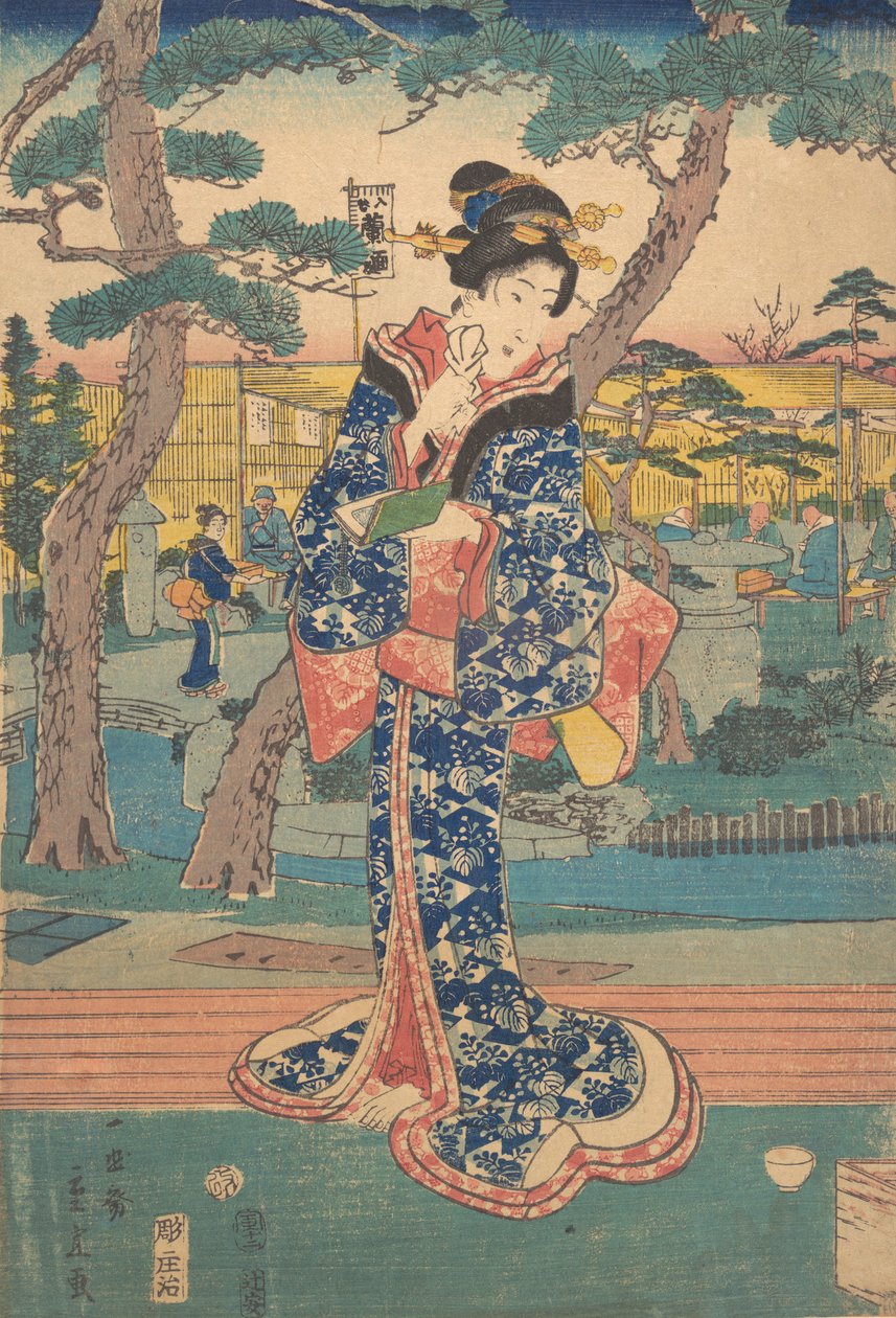 Fiatal lány teaházban Iriyában, a 19. század közepe. alkotó: Utagawa Hiroshige II