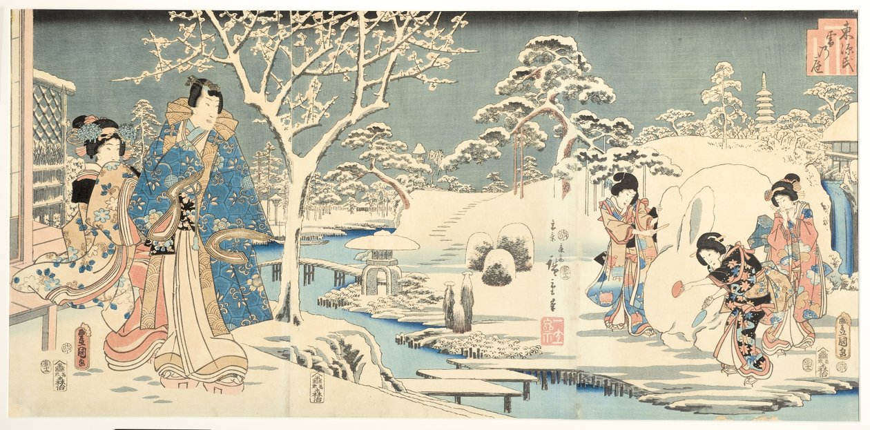 Keleti genji egy havas kertben, 1854 (fatömb) alkotó: Utagawa Hiroshige and Kunisada