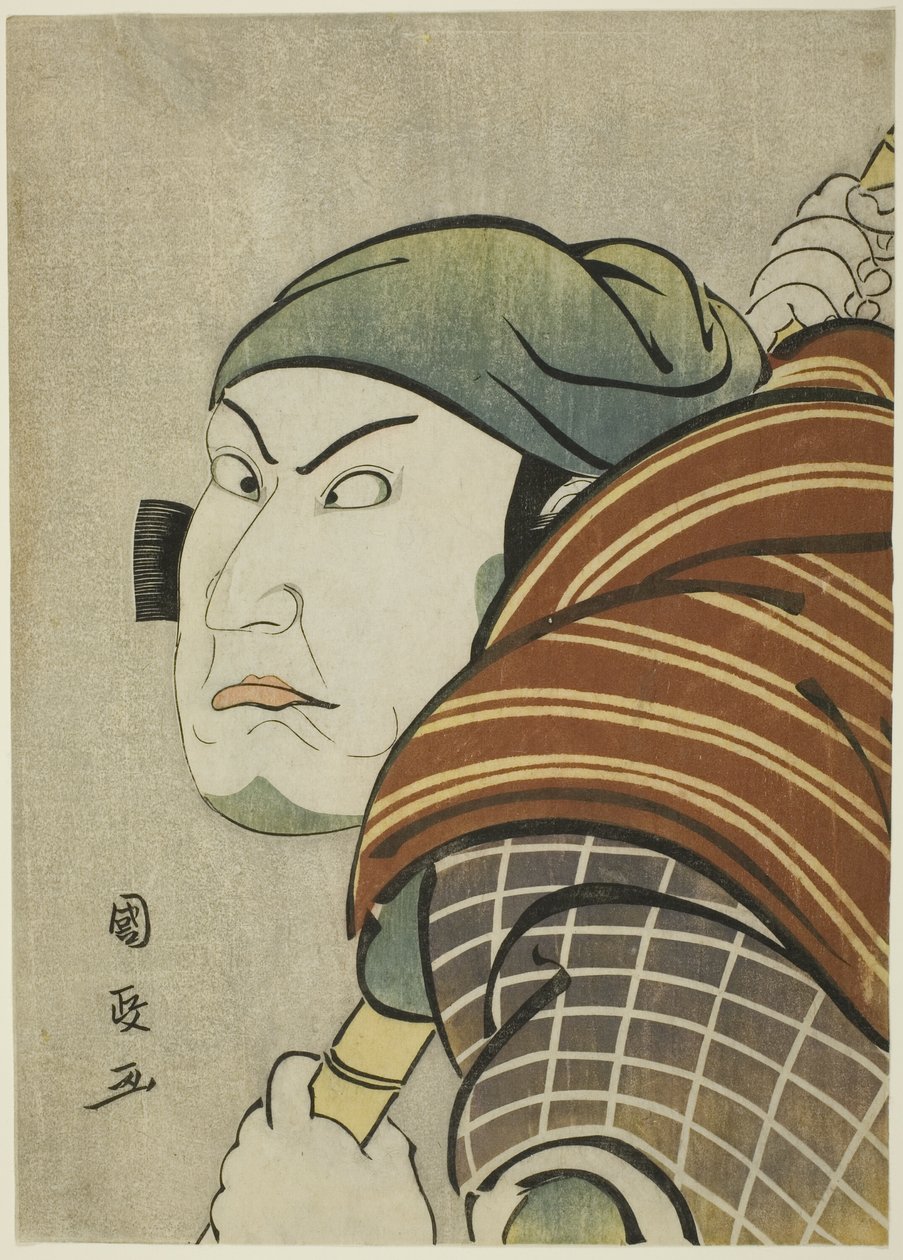 Kataoka Nizaemon Vll színész Iyo no Taro szerepében a "Seiwa Nidai Oyose Genji" című darabban, amelyet a Miyako Színházban mutattak be 1796 tizenegyedik hónapjában. alkotó: Utagawa Kunimasa