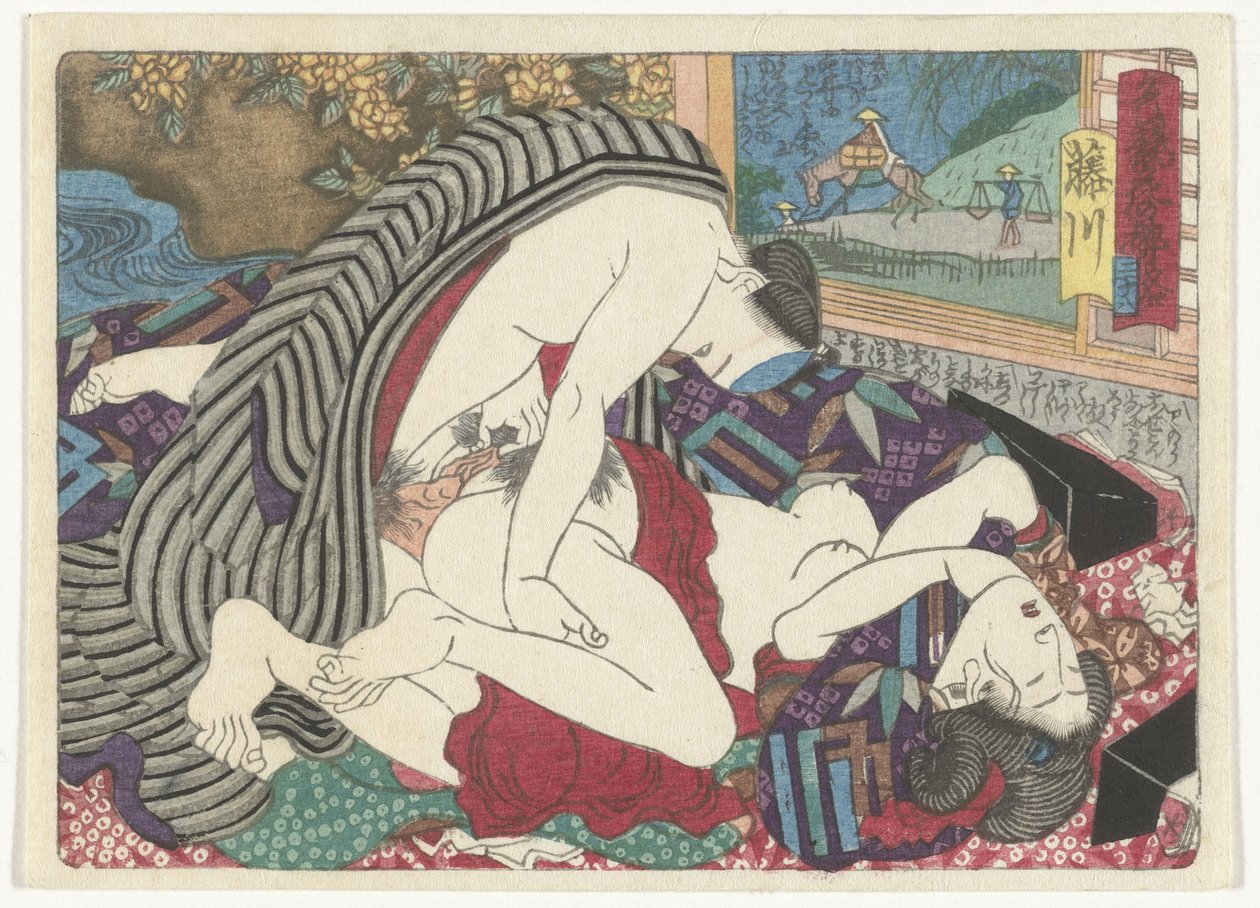A megállóhely Fujikawa Fujikawa (cím a tárgyon) Az erotikus út a fővárosba (sorozat címe) alkotó: Utagawa Kunisada (I) (attributed to)