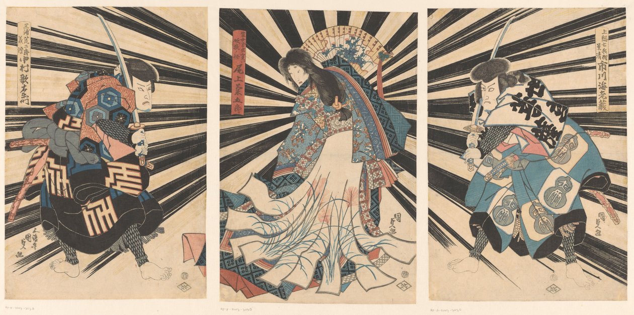 Utaemon Utaemon Nakamura V, Onoe Kiku Goro Ii Ii és Ichikawa Budozome V. alkotó: Utagawa Kunisada (I)