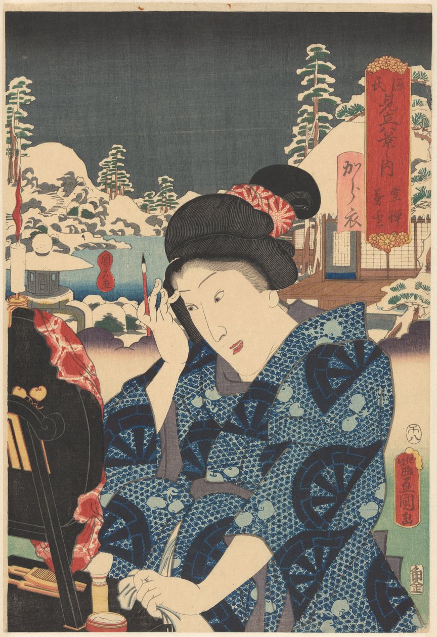 Hosszan tartó hó Utsusemin (cím a tárgyon) Genji megfelelt a Nyolc nézetnek (a sorozat címe az objektumon) alkotó: Utagawa Kunisada (I)