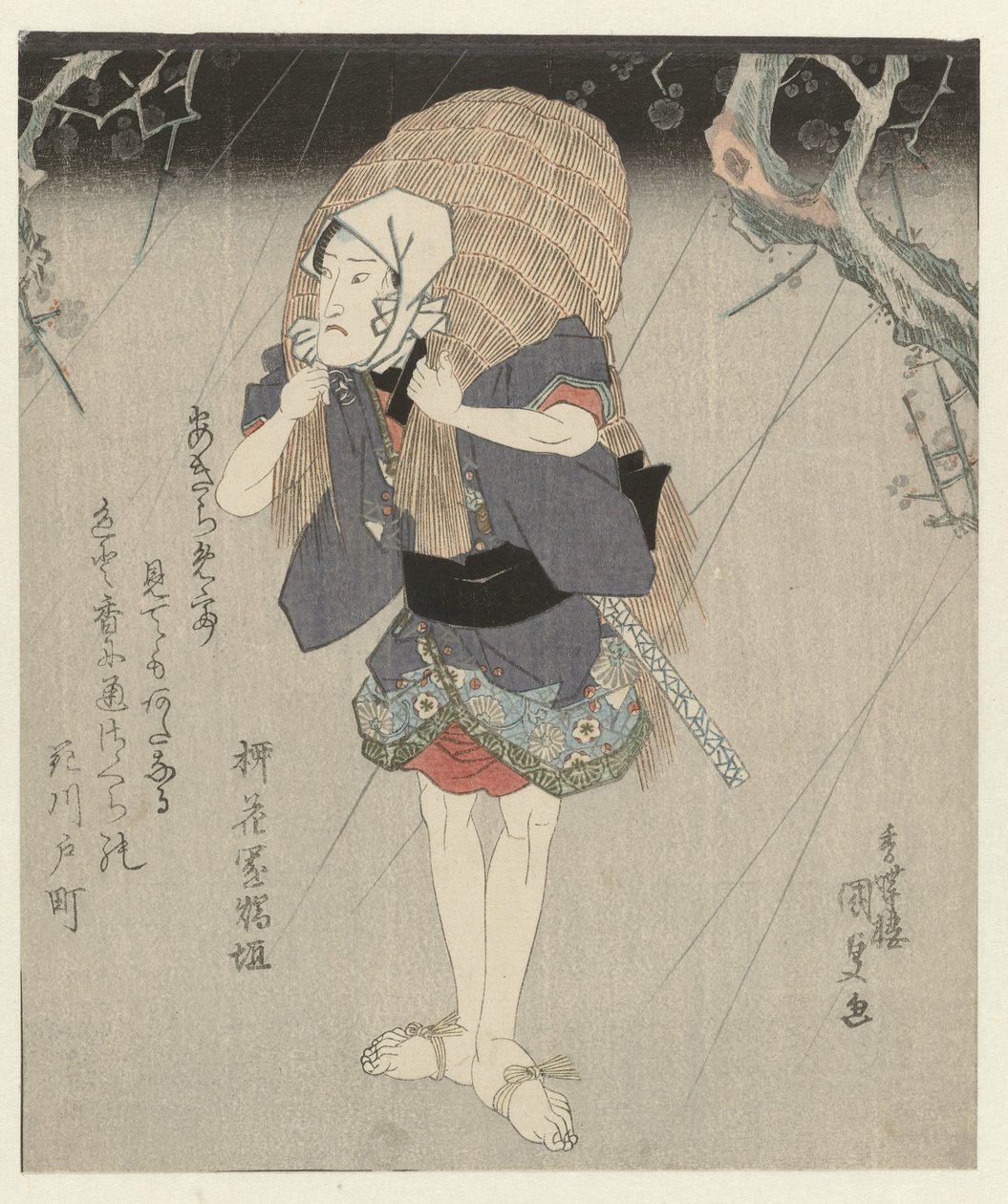 Férfi szalma esőkabátban alkotó: Utagawa Kunisada (I)