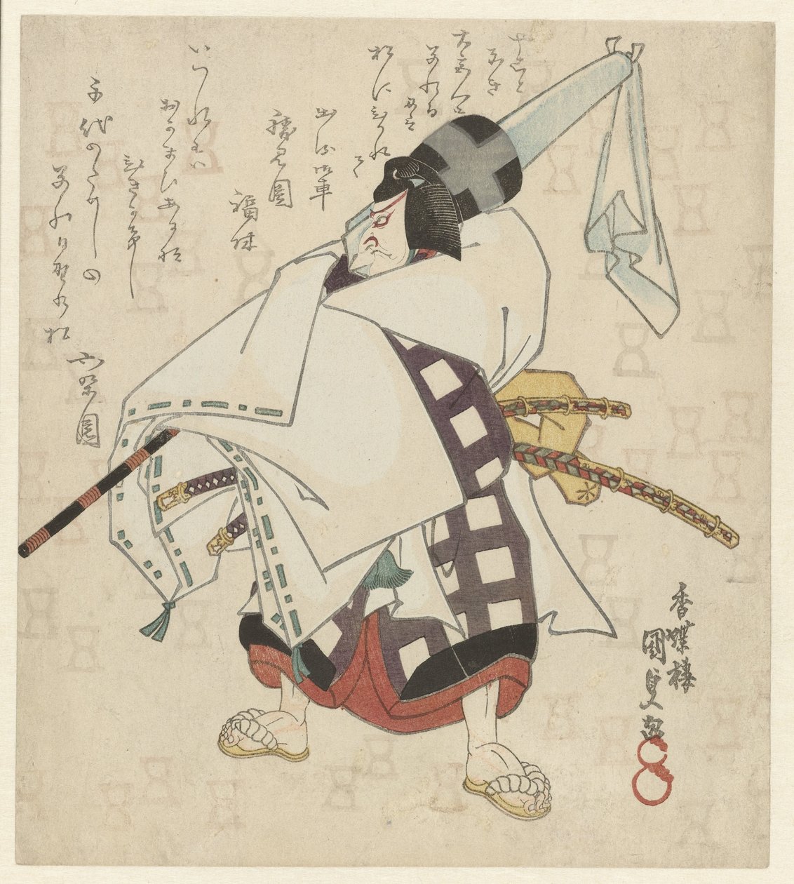 Férfi egy becsomagolt napernyővel a vállán alkotó: Utagawa Kunisada (I)