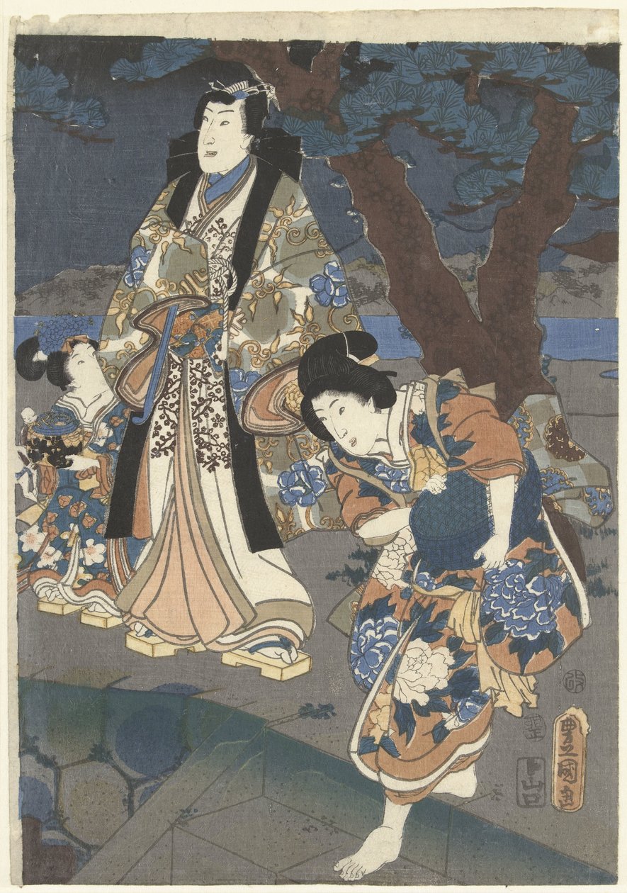 Kagylók gyűjtése az Akashi strandon Akashi no ura shiogari no zu alkotó: Utagawa Kunisada (I)