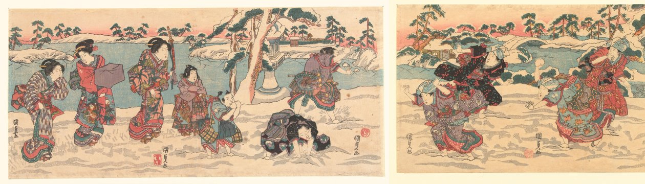 hógolyókat dobálni alkotó: Utagawa Kunisada (I)