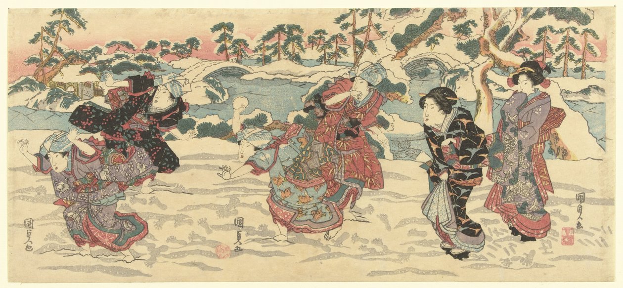 hógolyókat dobálni alkotó: Utagawa Kunisada (I)