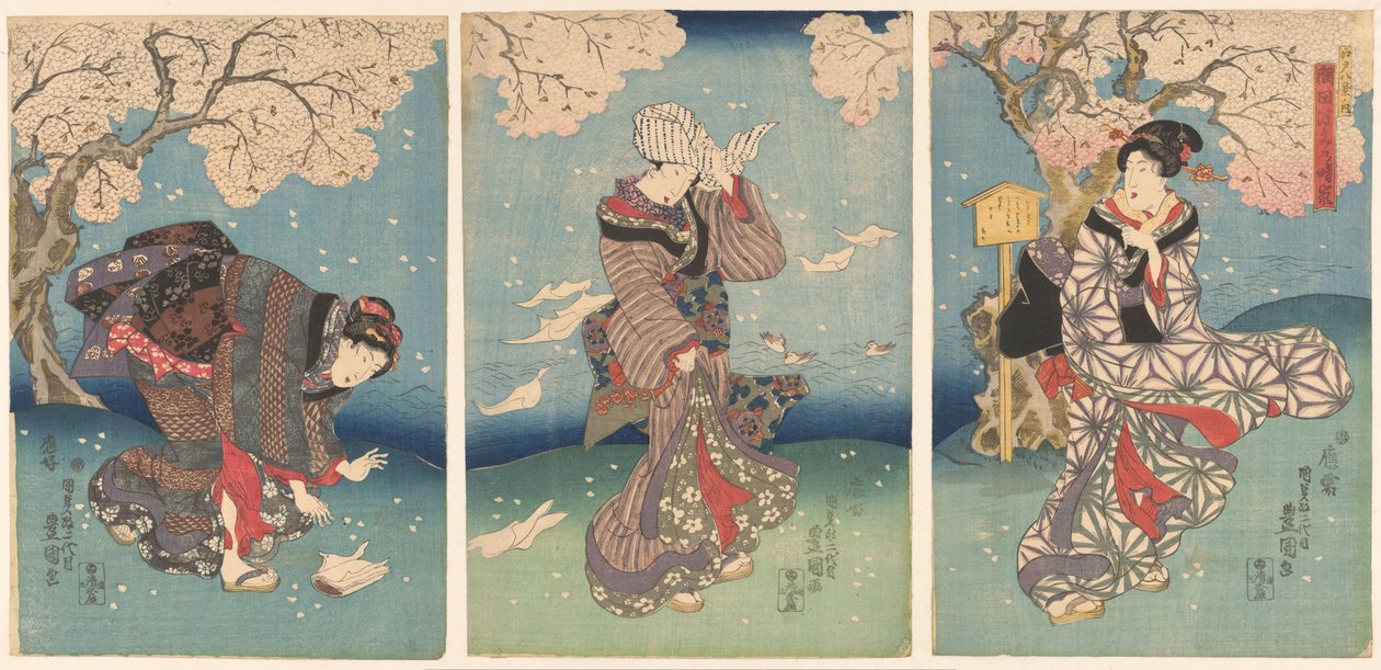 Viharos nap a Sumida folyón Eight Views of Edo (sorozat címe) Edo hakkei no uchi (sorozat címe az objektumon) alkotó: Utagawa Kunisada (I)