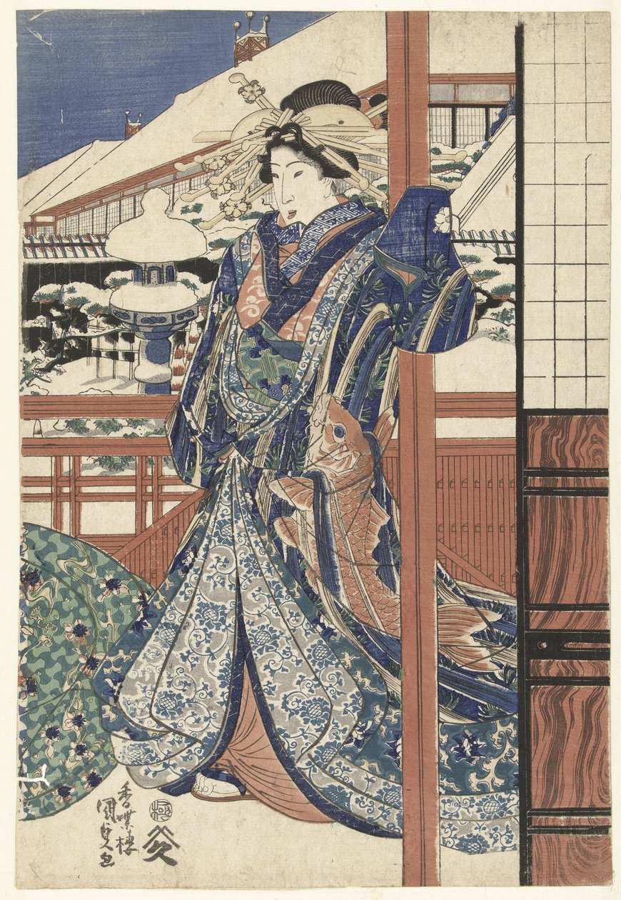 Nő a téli kertben alkotó: Utagawa Kunisada (I)