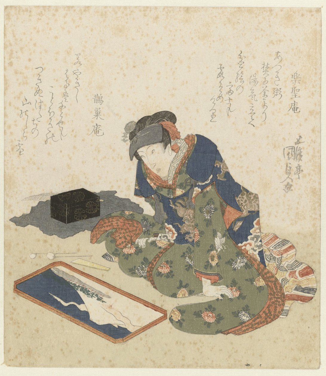 Nő homokfestményt készít alkotó: Utagawa Kunisada (I)