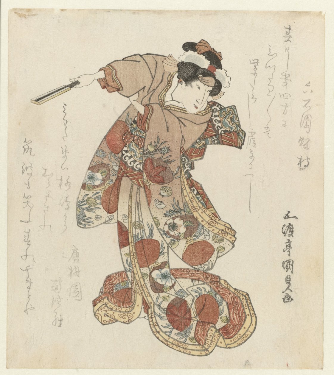 Nő legyezővel a kezében alkotó: Utagawa Kunisada (I)