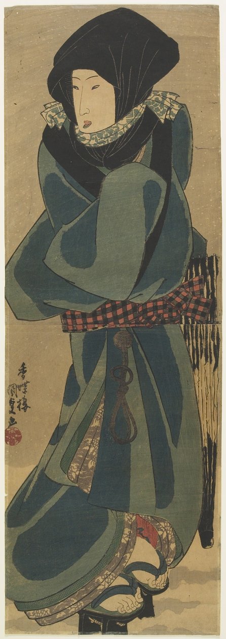 (Nő köpenyben és csuklyában), 1830-1844 körüli évek alkotó: Utagawa Kunisada