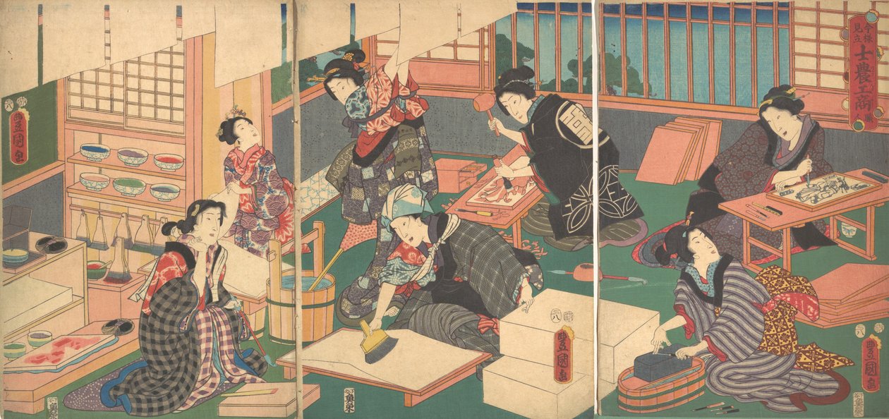 Kézművesek, A négy osztály korszerű paródiája sorozatból, 19. század., 19. század. alkotó: Utagawa Kunisada