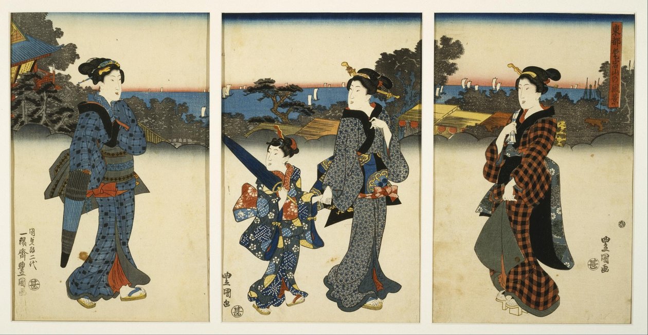 Tengernél sétáló kurtizánok alkotó: Utagawa Kunisada