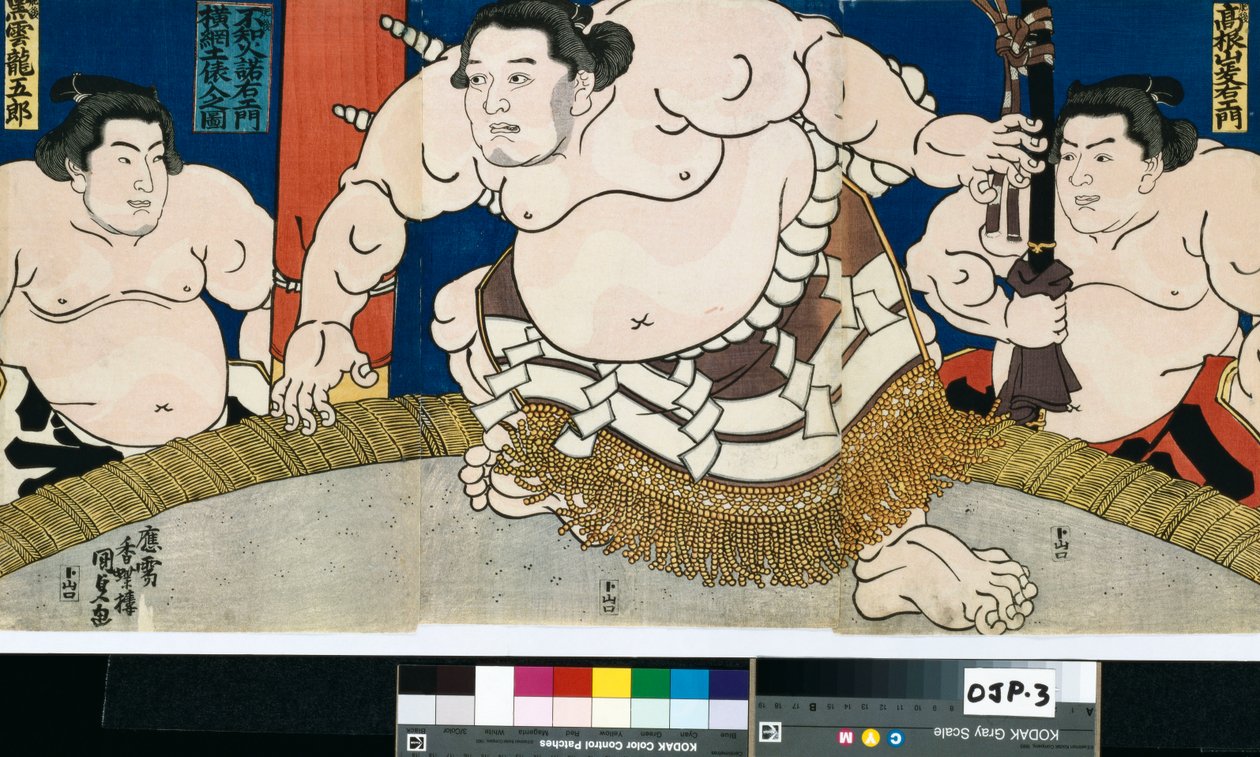 Shiranui Dakuemon nagybajnok Dohyo-Iri illusztrációja, Yamaguchiya Tobie kiadása alkotó: Utagawa Kunisada