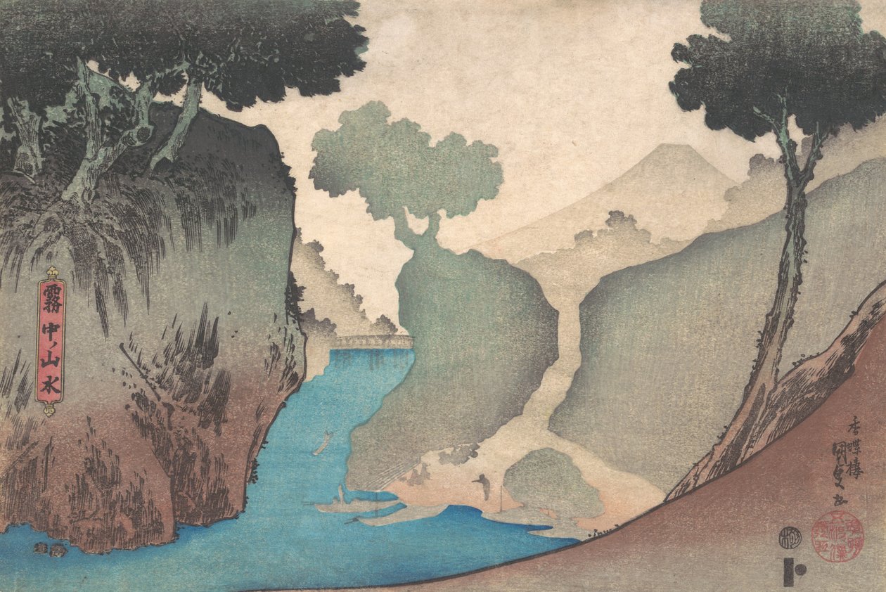 Táj a ködben, 19. század közepe, 19. század közepe. alkotó: Utagawa Kunisada