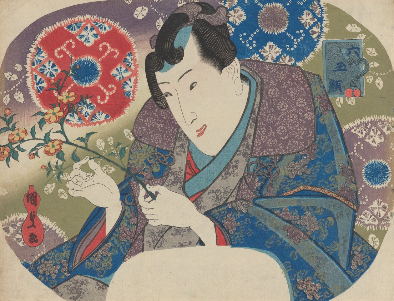 Mitsuuji hegyi rózsákkal Yamabuki, a „Six Jewel Faces” sorozatból, M..., 1830-as évek közepe-vége. alkotó: Utagawa Kunisada