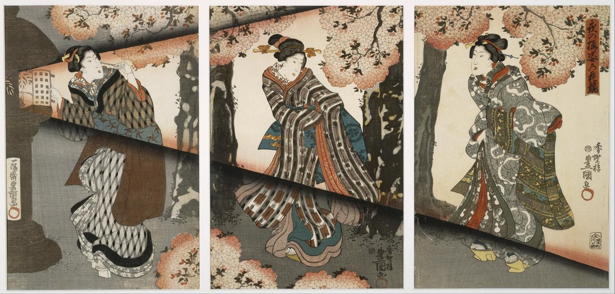Éjszakai jelenet lányokkal és lámpásokkal alkotó: Utagawa Kunisada