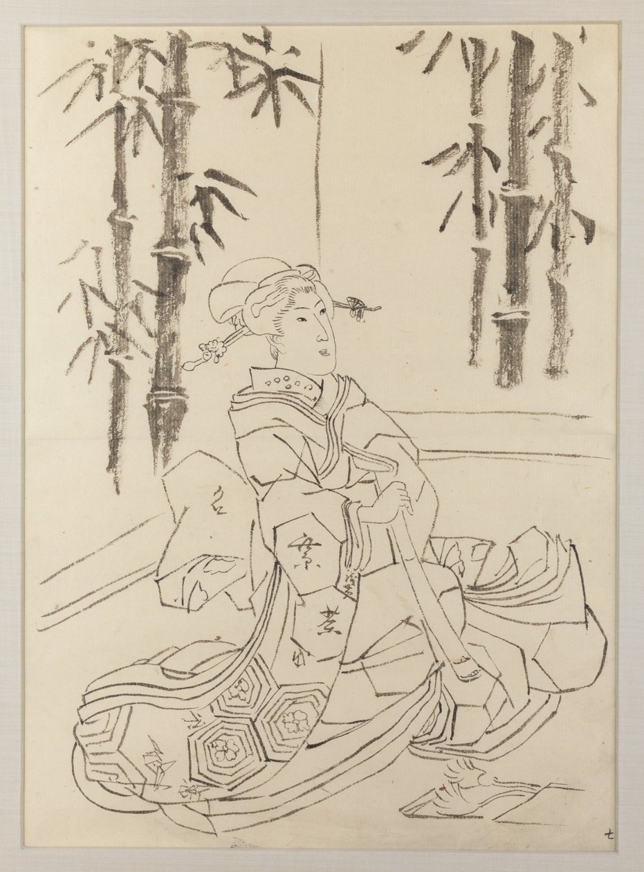 Előkészítő rajz az Elegáns lány hangszeres trió című triptichon bal oldali lapjához alkotó: Utagawa Kunisada