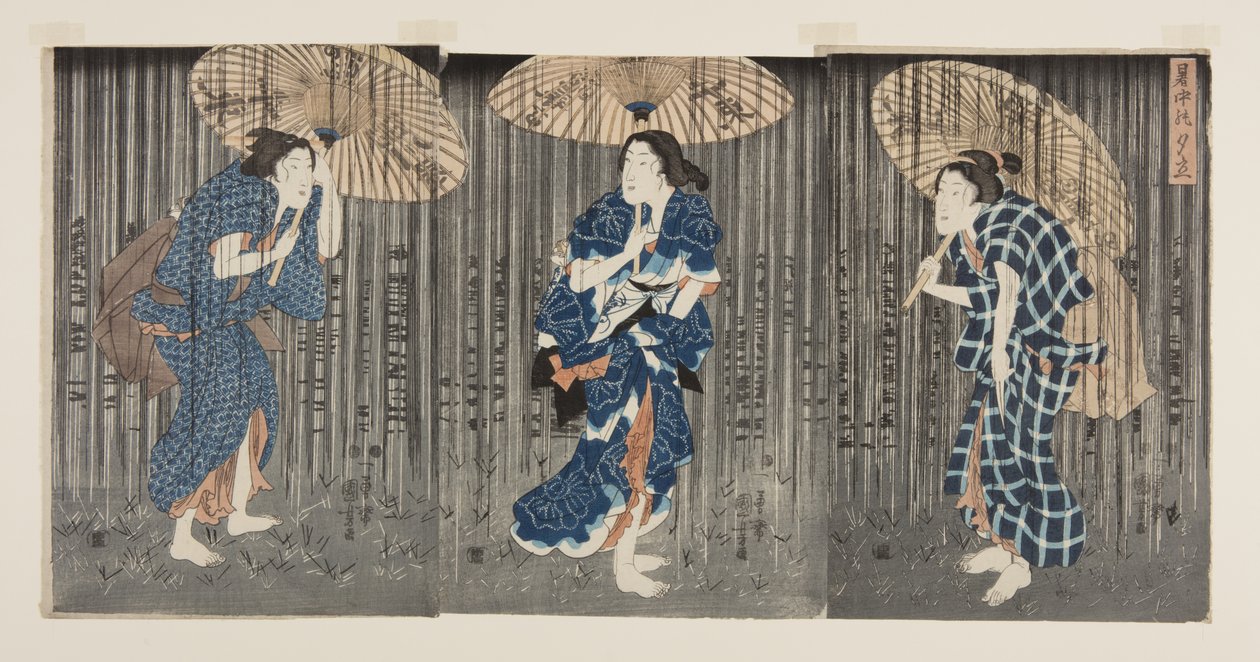 Hirtelen zápor a nyári hőségben (Shochu no yudachi) (színes fatömbnyomat) alkotó: Utagawa Kunisada