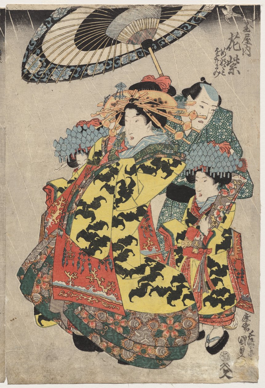 Hanamurasaki és Koshikibu kurtizánok, a Tamay Proaming in the Rainben alkotó: Utagawa Kunisada