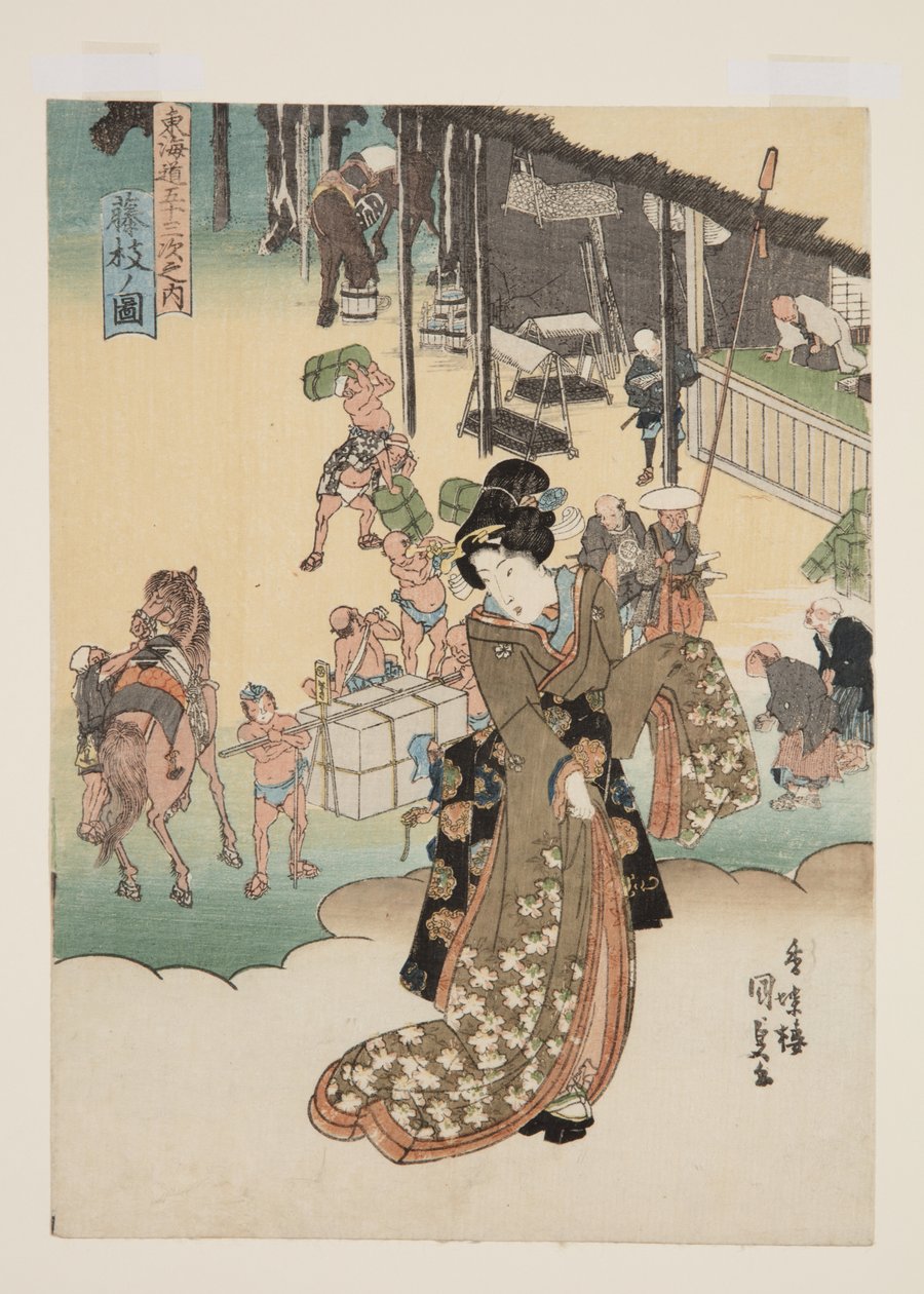 Kilátás a Fujiedára (Fujieda no zu) (színes fatömbnyomat) alkotó: Utagawa Kunisada