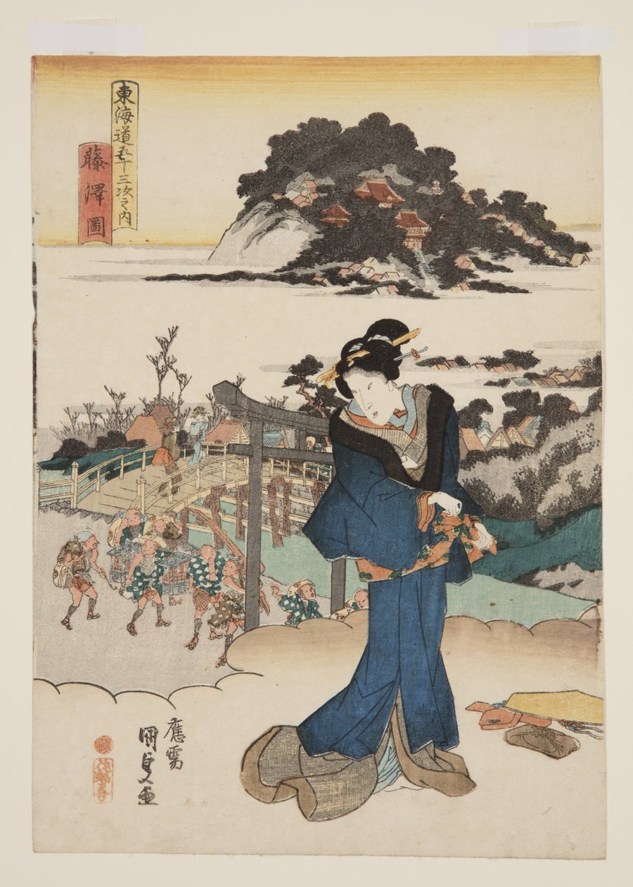 Kilátás Fujisawára (Fujisawa zu) (színes fatömbnyomat) alkotó: Utagawa Kunisada