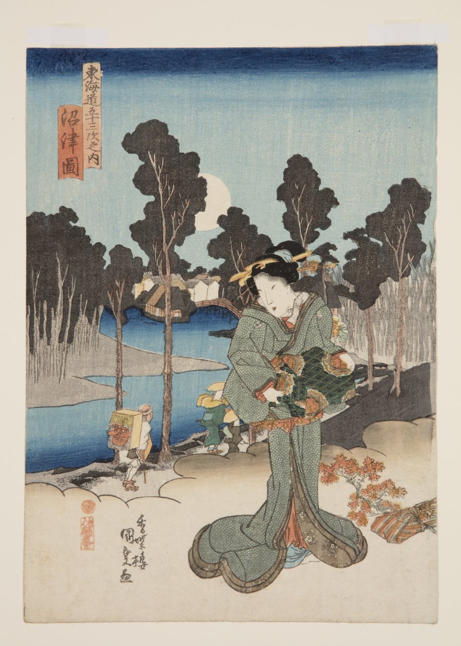 Numazu kilátása (Numazu zu) (színes fatömbnyomat) alkotó: Utagawa Kunisada