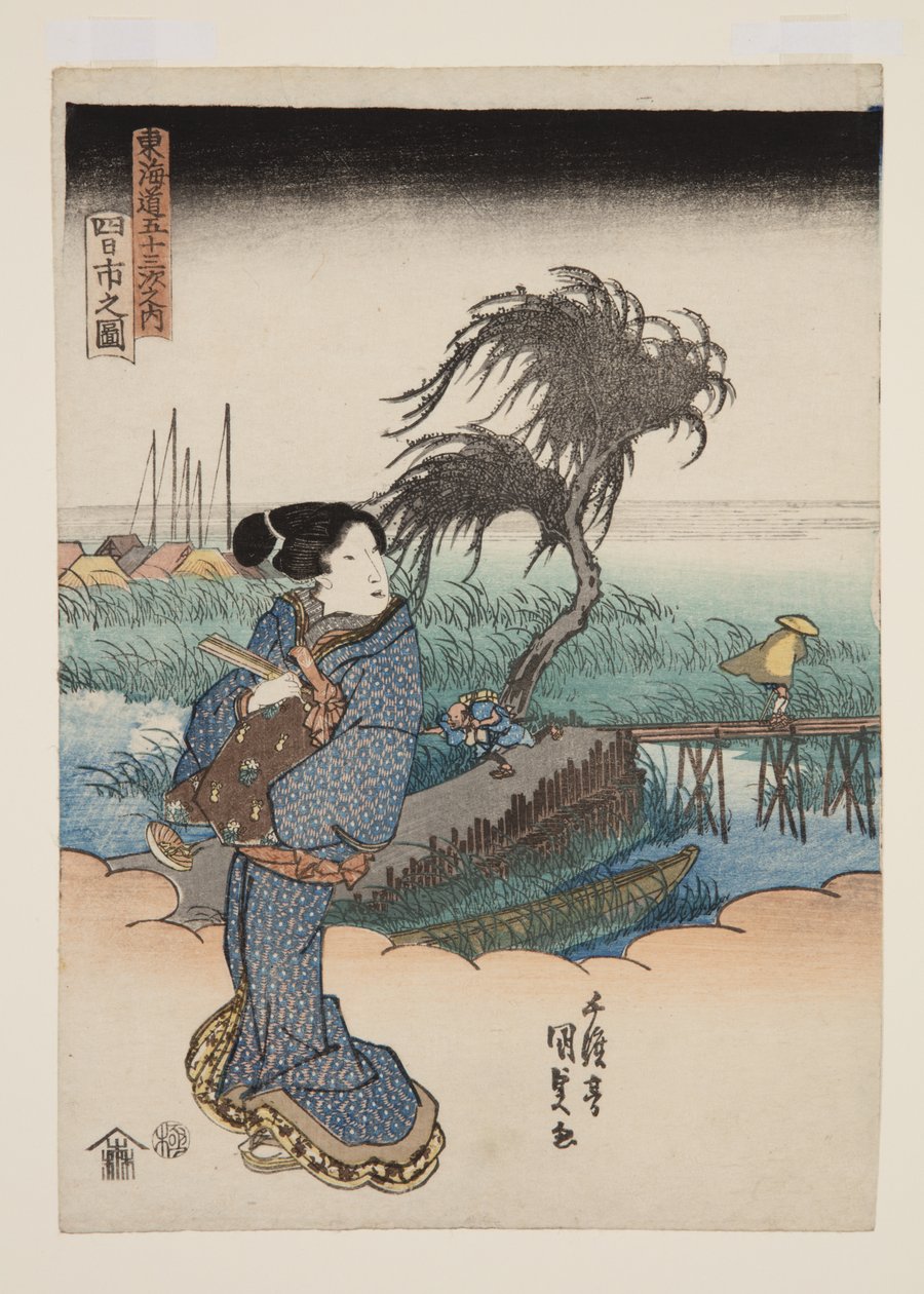 Kilátás Yokkaichira (Yokkaichi no zu) (színes fatömbnyomat) alkotó: Utagawa Kunisada