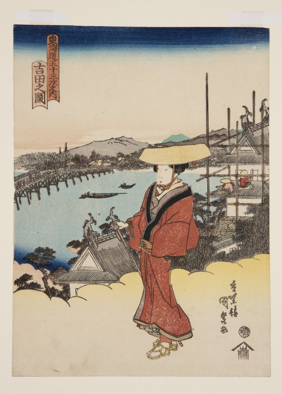 Yoshida kilátása (Yoshida no zu) (színes fatömbnyomat) alkotó: Utagawa Kunisada