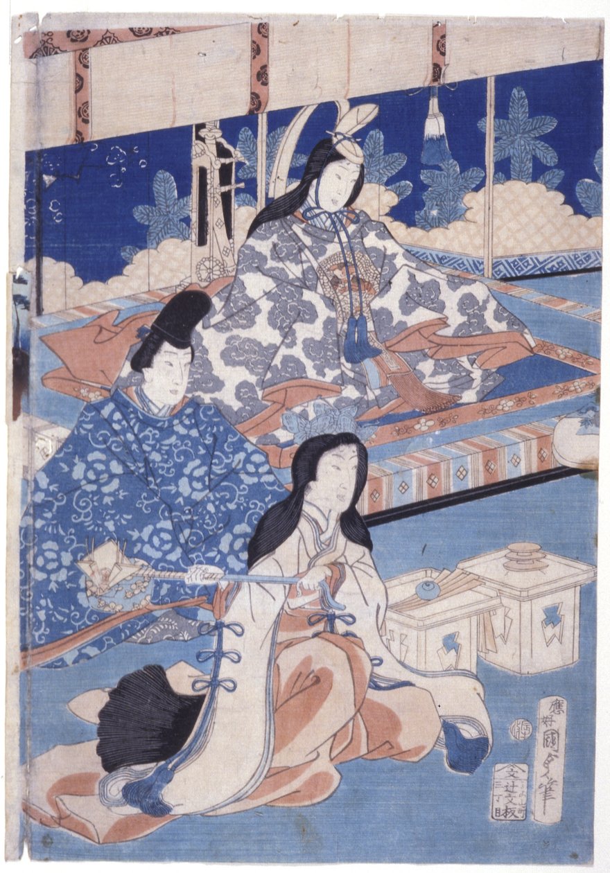 A tavasz köszöntése virággyűjtéssel (Hana Soroi Haru No Taimen) (színes fanyomat) alkotó: Utagawa Kunisada II