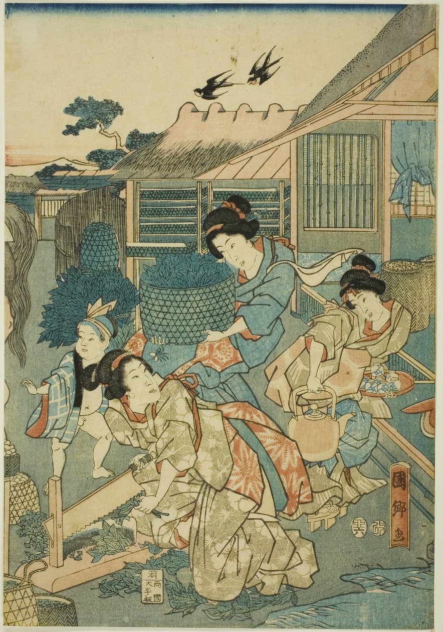 Nagy jólét a selyemfarmon (Kaikoya Daihanjono Zu) alkotó: Utagawa Kunisato