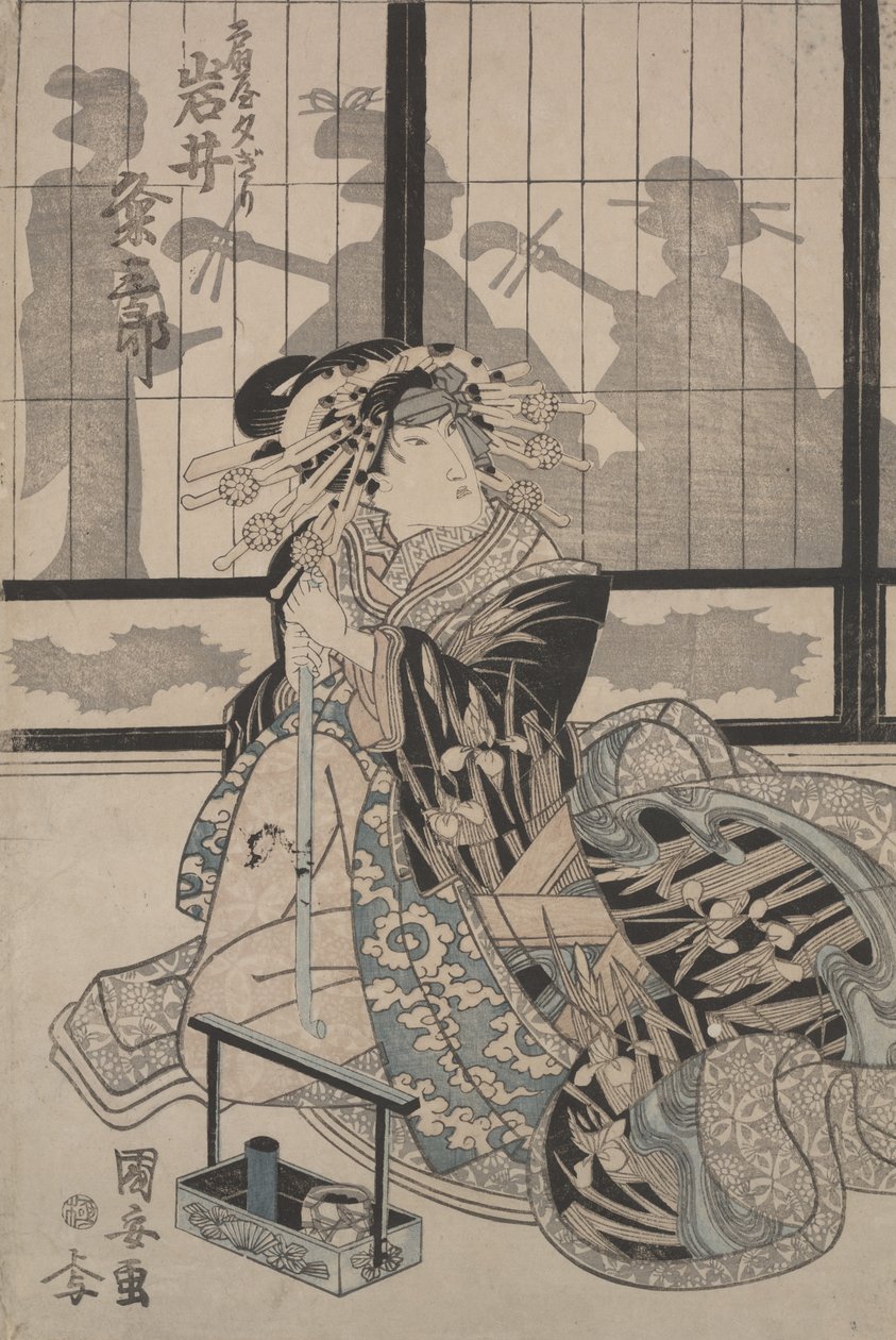 Kumesaburo Iwai mint a gésa Yugiri (színes fametszet) alkotó: Utagawa Kuniyasu