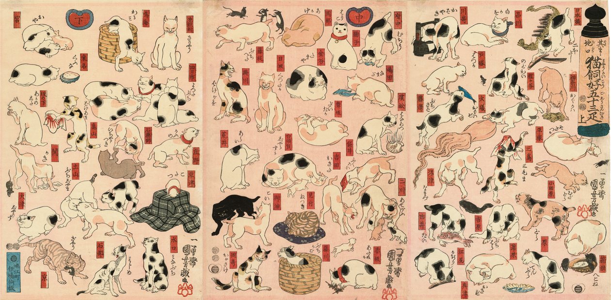 55 macska, amely a Tokaido ötvenhárom állomását képviseli alkotó: Utagawa Kuniyoshi