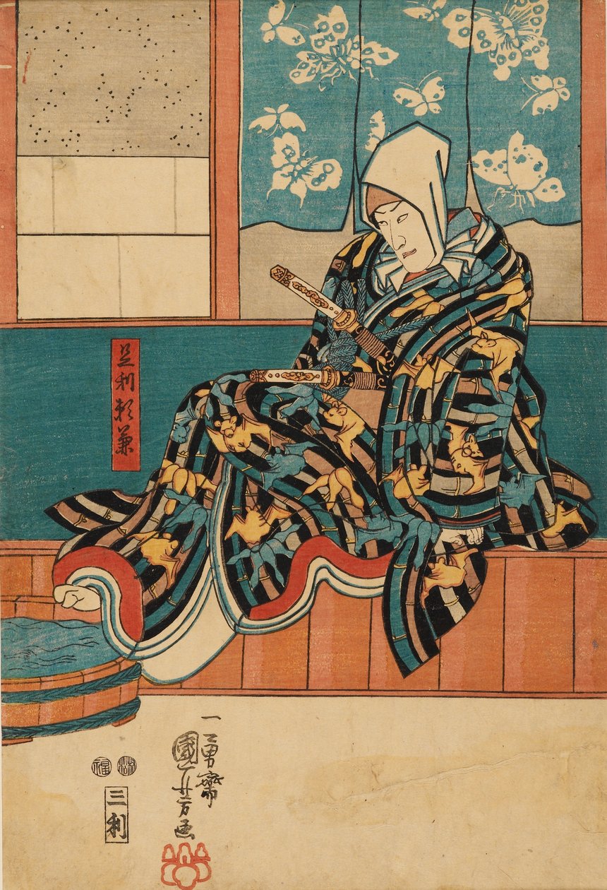 Színész ül a színpad szélén, 1798-1861 alkotó: Utagawa Kuniyoshi