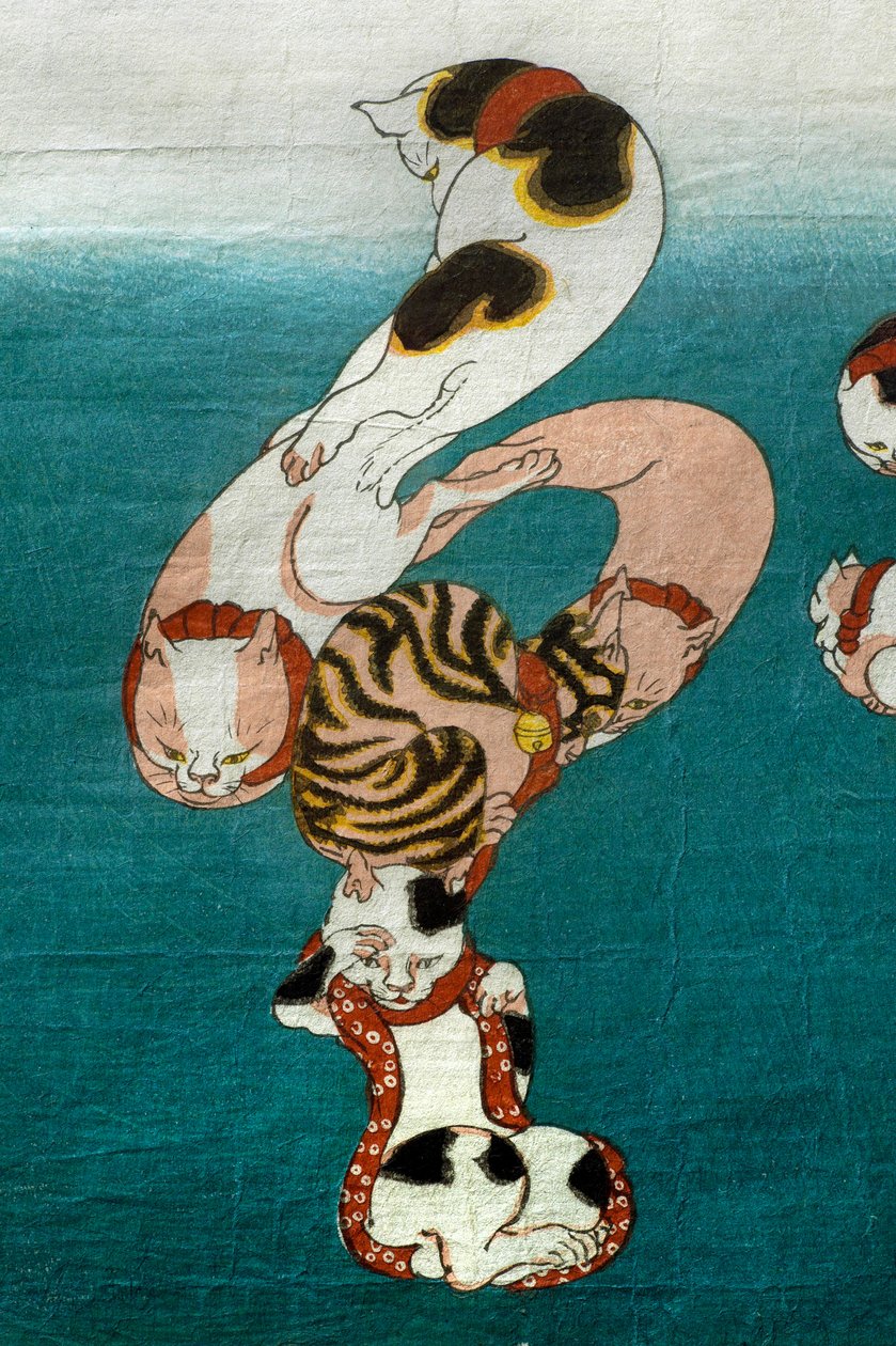 Balloon Fish (Fugu) sorozat Írott karaktereket formáló macskák (Neko no ateji), 1842 körül alkotó: Utagawa Kuniyoshi