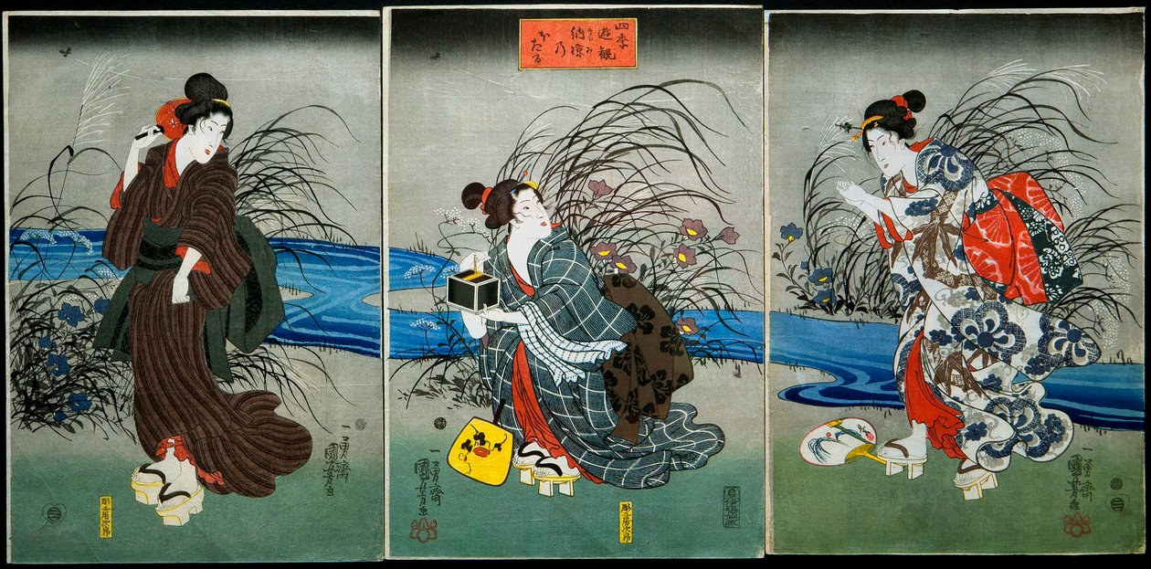 Szentjánosbogarak fogása nyáron (Nōryō no hotaru) Sorozat: A négy évszak mulatságai (Shiki yūkan), 1845-1846 alkotó: Utagawa Kuniyoshi