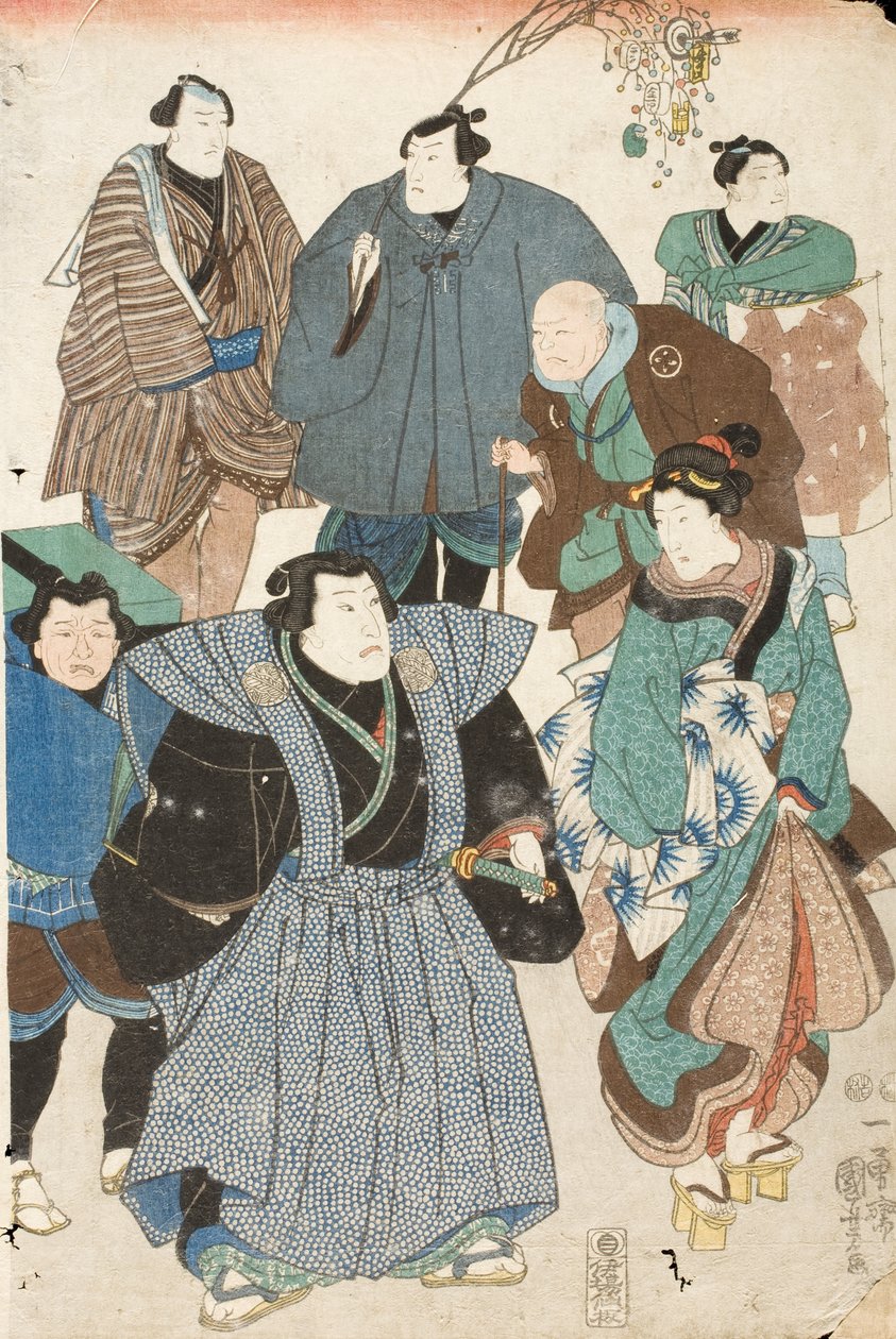 Tavaszünnep (utcai tömegnek öltözött kabuki színészek) alkotó: Utagawa Kuniyoshi