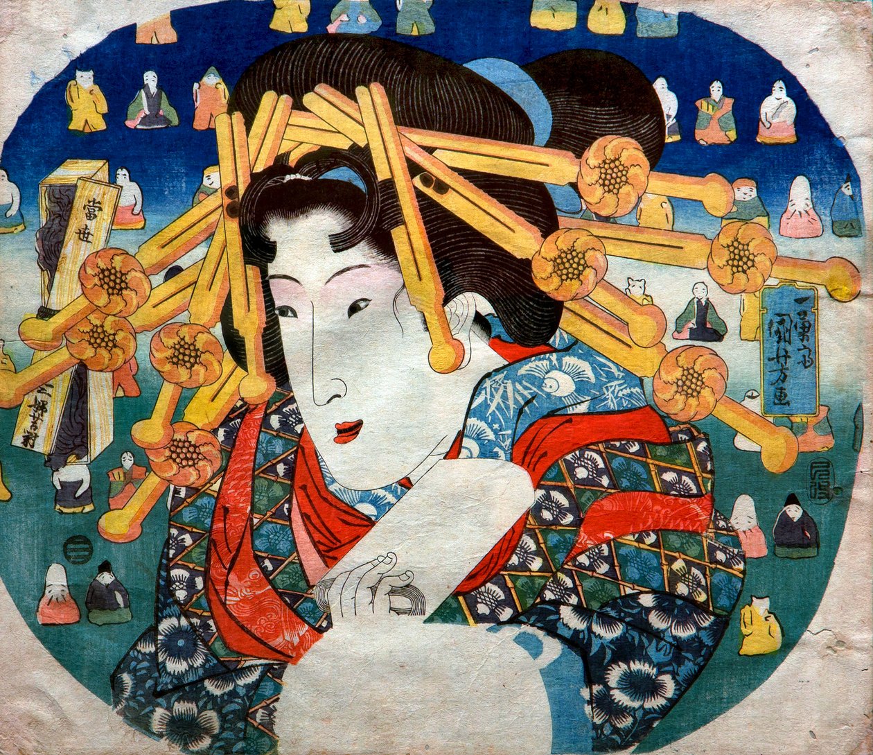 Udvarhírek sorozata: Modern három nehézség a nők számára (Tōsei sanpukutsui), 1833 körül alkotó: Utagawa Kuniyoshi