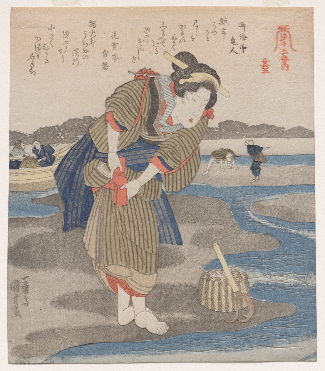 Szoknyát rögzítő nő; a Five Pictures of Tide sorozatból alkotó: Utagawa Kuniyoshi
