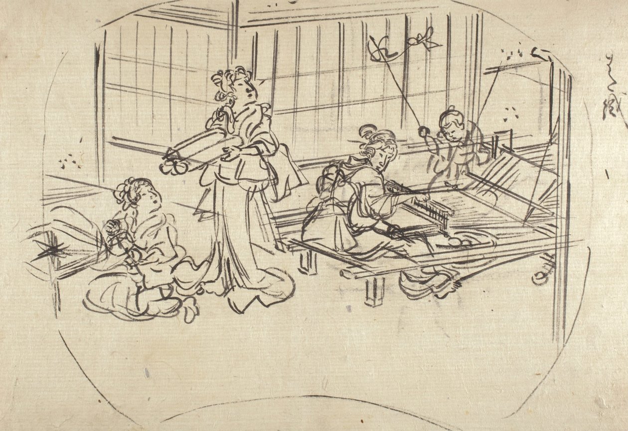 Hataori (szövőszéken való szövés) alkotó: Utagawa Kuniyoshi