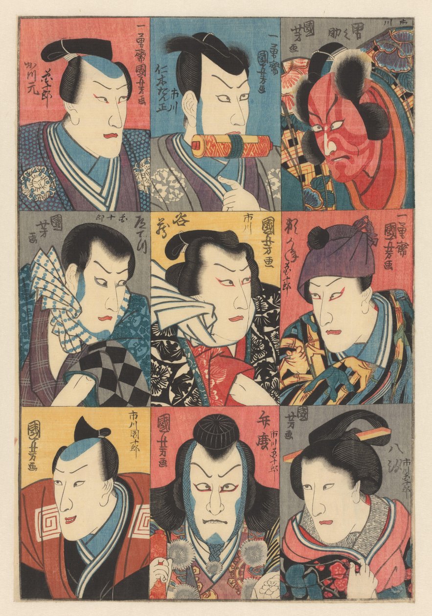 Ichikawa Danjûrô VIII nyolc különböző szerepben alkotó: Utagawa Kuniyoshi