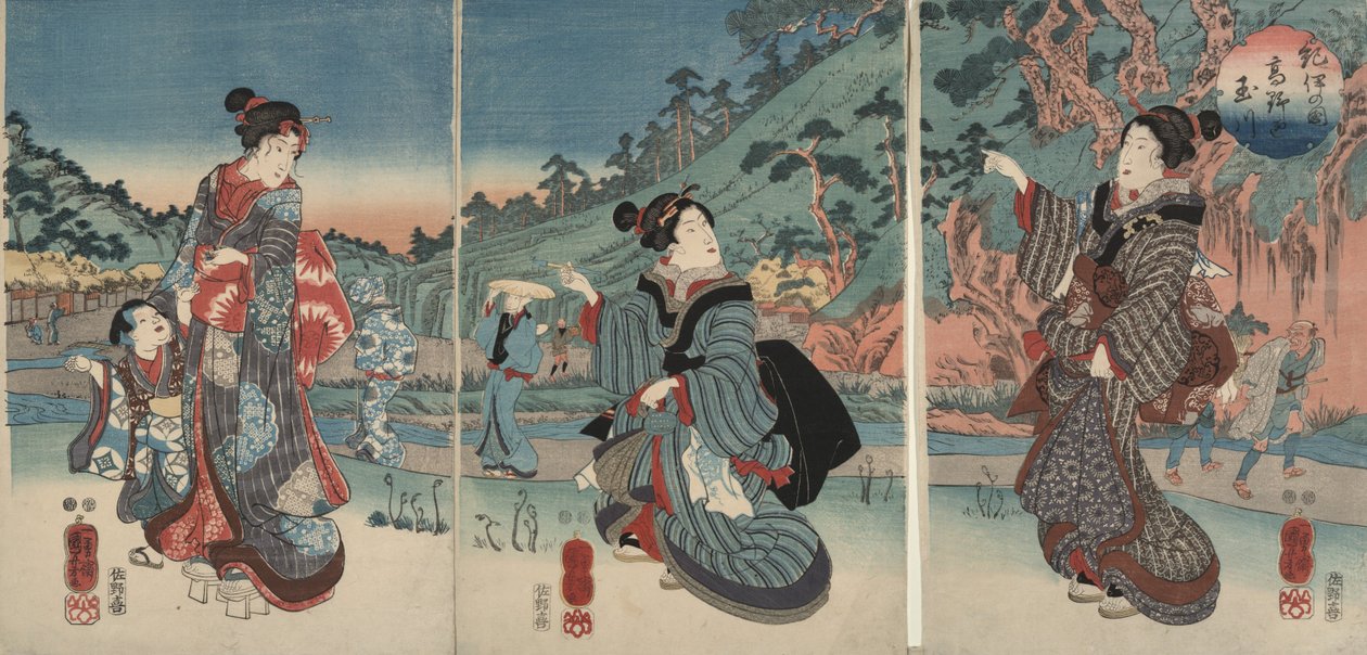 A Kii tartományban található Kōya-i Jewel-folyó alkotó: Utagawa Kuniyoshi
