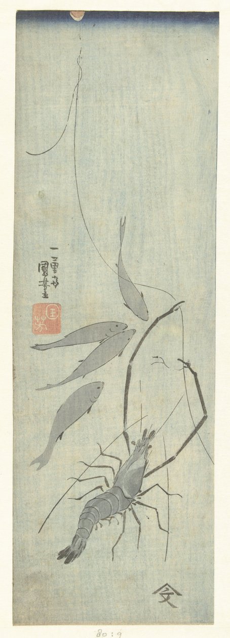 Nyugtalan és kis halak alkotó: Utagawa Kuniyoshi