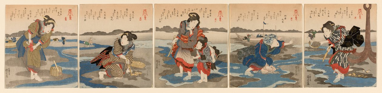 Low Tide at Susaki - A Set of Five (Shiohi goban no uchi) alkotó: Utagawa Kuniyoshi