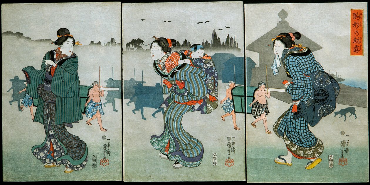 Reggeli köd Komagatában (Komagata no asagiri): A négy évszak mulatságai (Shiki yūkan), 1846 körül alkotó: Utagawa Kuniyoshi