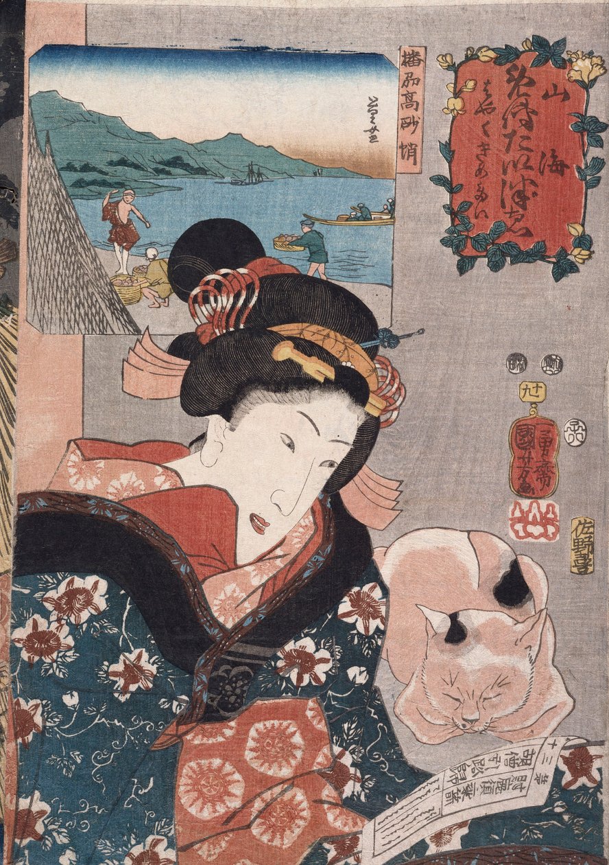 Poliphalászat Takasagóban, Harima tartományban, a "Tartományok híres termékei" sorozatból alkotó: Utagawa Kuniyoshi
