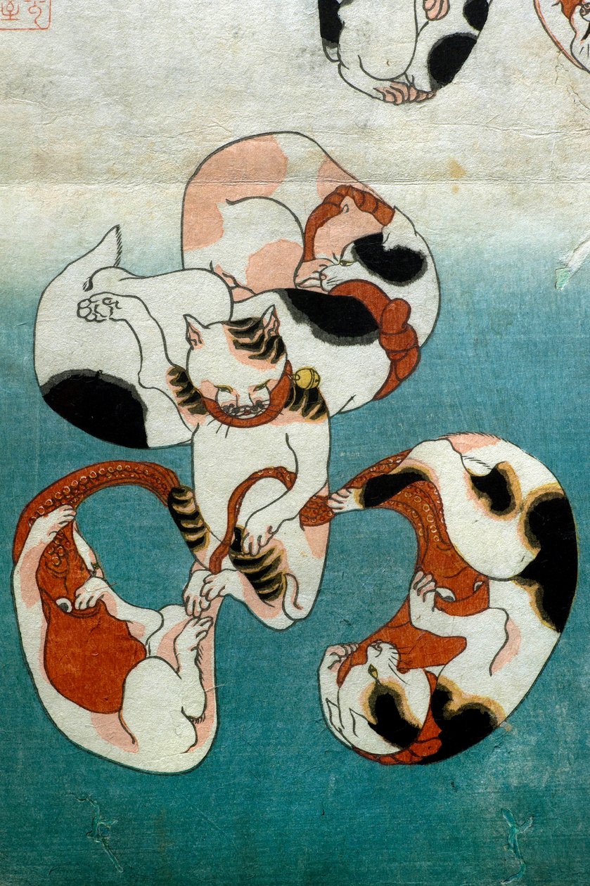 Octopus Series macskák írott karaktereket formáló (Neko no ateji), 1842 körül alkotó: Utagawa Kuniyoshi
