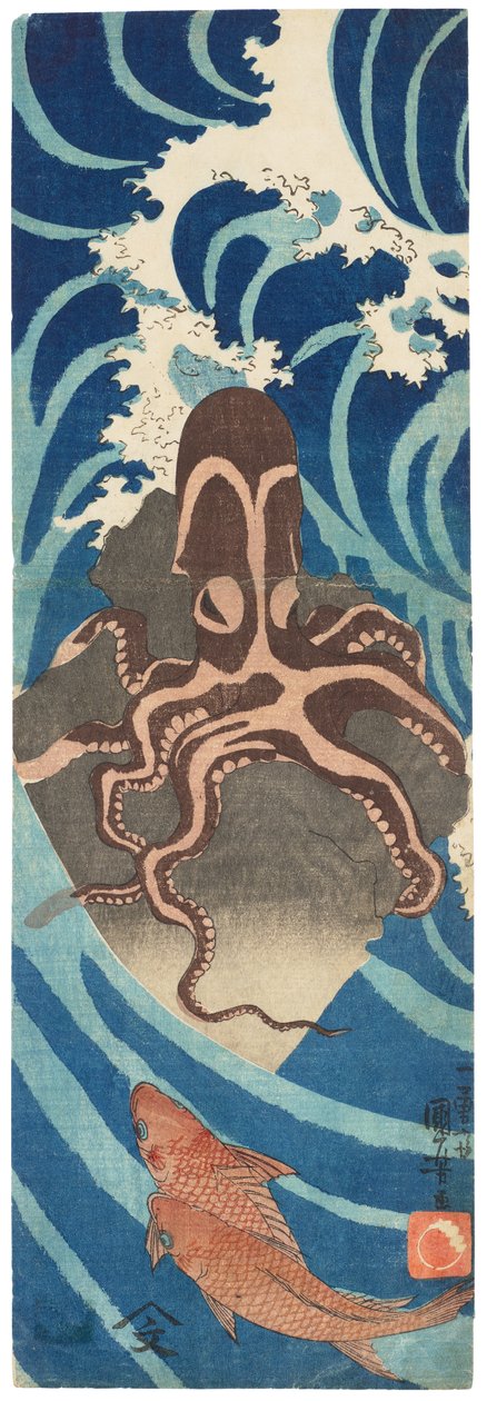 Polip egy sziklán, 1837 körül (fametszet) alkotó: Utagawa Kuniyoshi