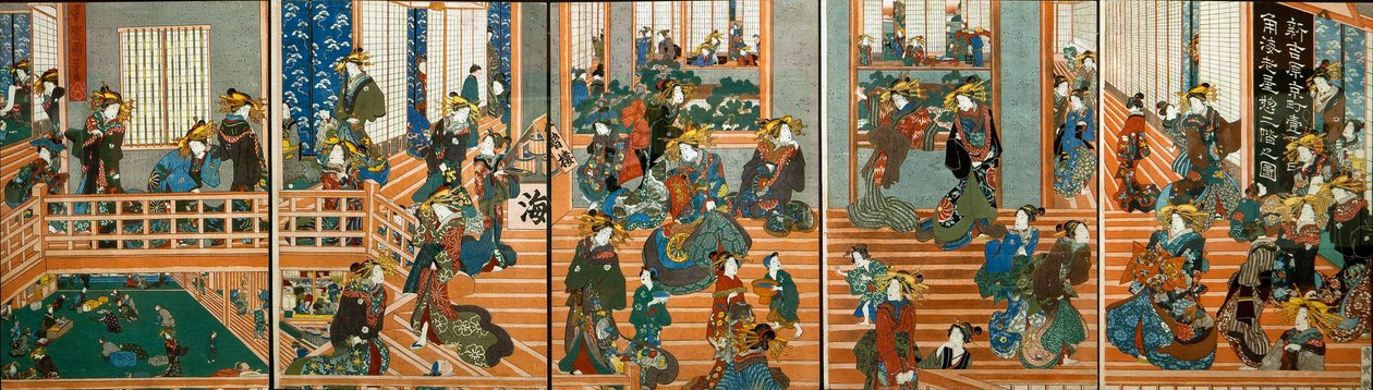 Felülnézeti Kado-Ebiya emeleti szintje alkotó: Utagawa Kuniyoshi